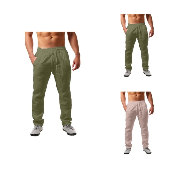Men’s Pants Cotton Linen Blend Harem Style, Casual Relaxed Fit Joggers for Men, Breathable Lightweight Lounge Pants for Gym, Sleep, or Weekend Street Fashion S-4XL, Black