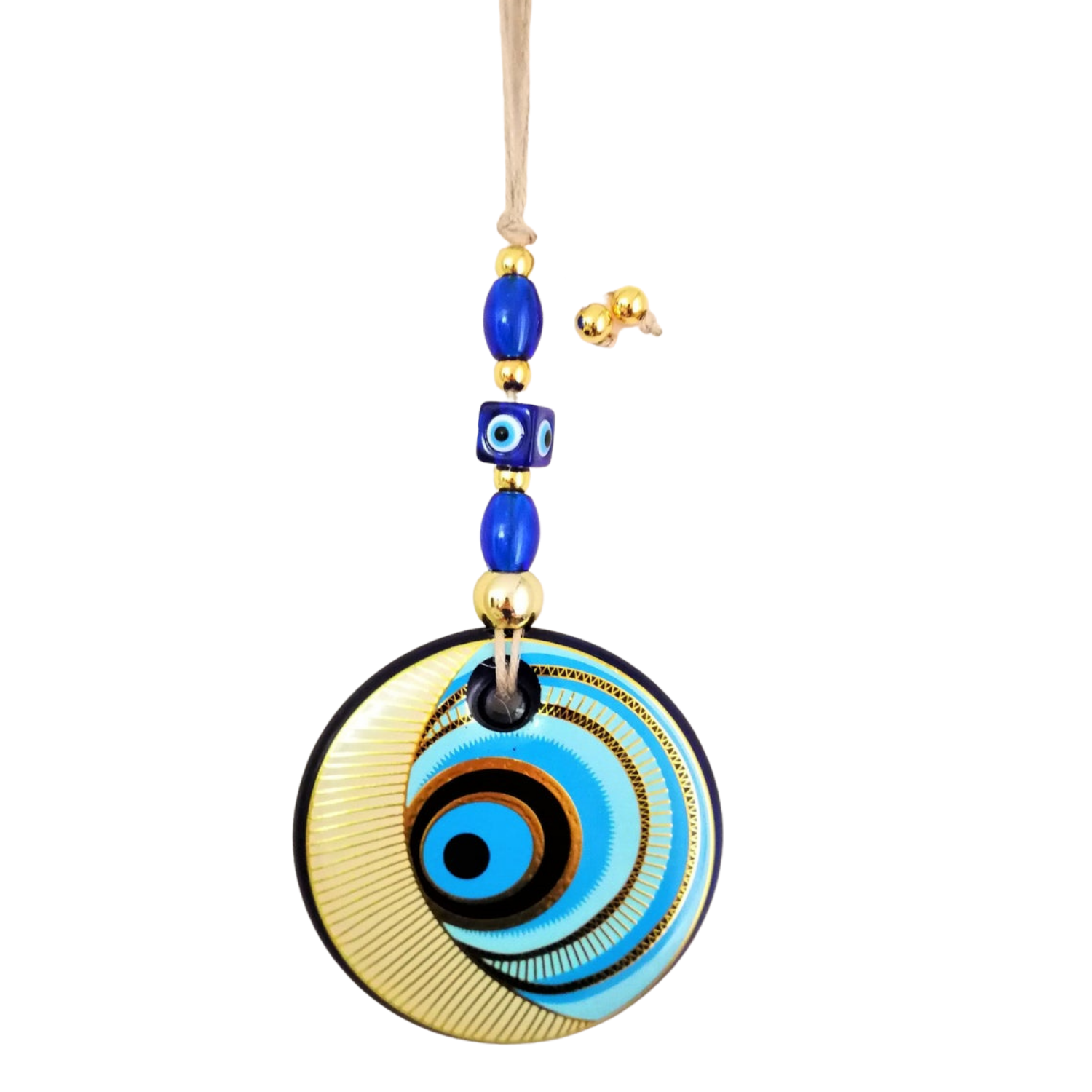 Handmade Evil Eye Glass Wall Hanging Gold Detail Design with Macrame Home Decor Accents Ornament for Christmas Home Protection Charm