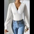 thumbnail image 4 of Blusas de Mujer con Escote en V Profundo y Cruzado, Camisetas de con Lunares y Larga, Blusas Informales. XL, 4 of 9