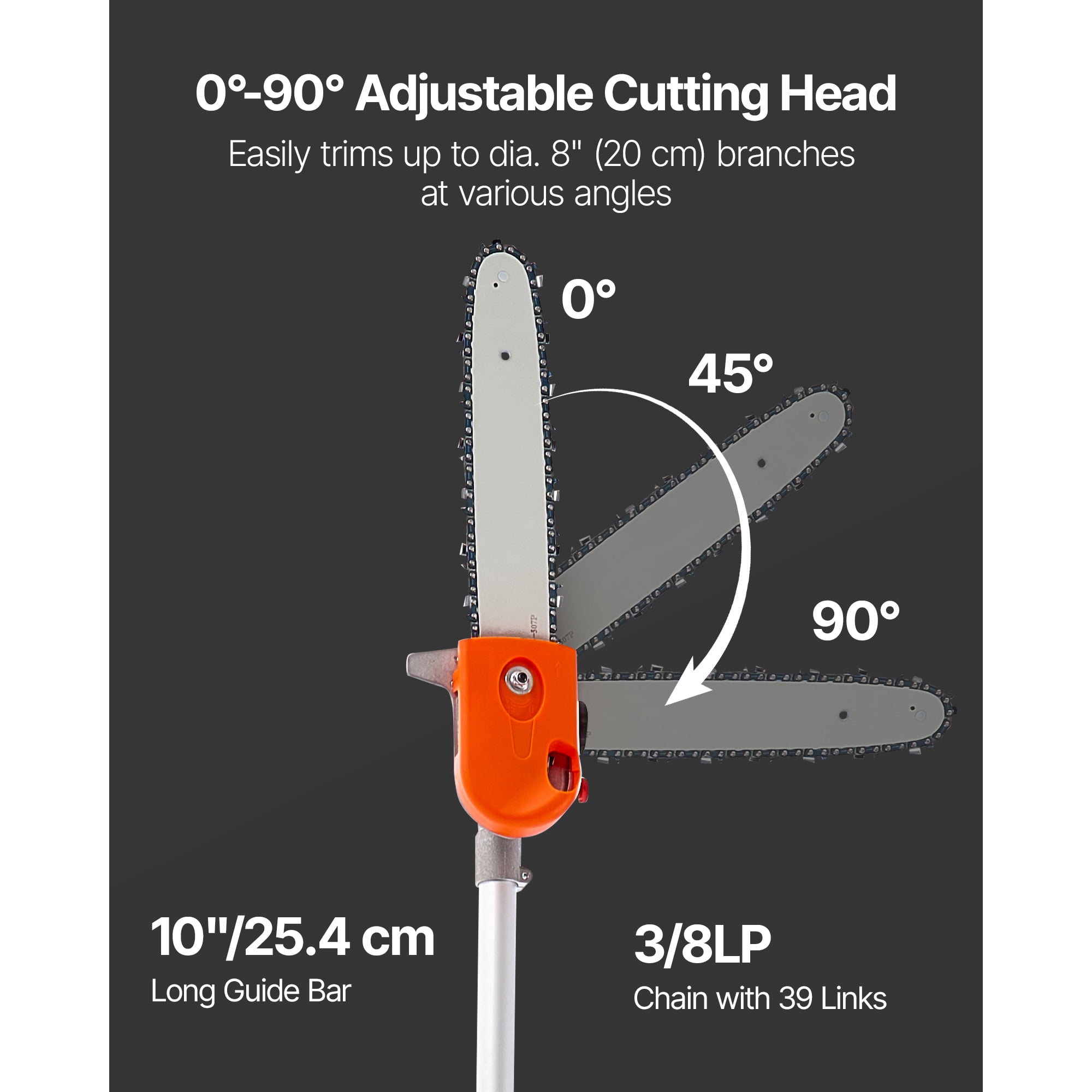 KFFKFF Gas-Powered Pole Saw, 43CC 2-Stroke Engine with 12-Inch Cutting Bar, Cordless Tree Trimmer Featuring Adjustable Head and 7.1~12 ft Extendable Reach for Pruning, Trimming