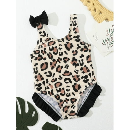 

Baby Girl Leopard Frill Trim Bow Shoulder One Piece Swimsuit Swimwear Beachwear S221905X Multicolor 80(9-12M)