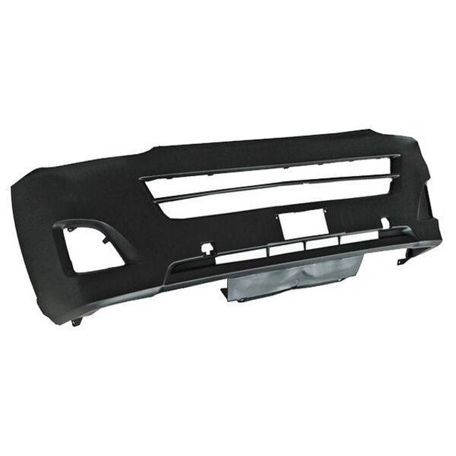 defensa delantera toyota hiace 2011 2012 2013 Defensa frontal negra compatible con Toyota Hiace 2011-2013, vista frontal centrada con ranuras para parrilla y huecos para faro de niebla; diseño corto para versiones 9/13 pasajeros; lado conductor izquierdo y pasajero derecho.