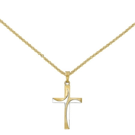 14kt Yellow Gold and Rhodium Satin and Polished Latin Cross Pendant