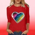 thumbnail image 4 of Mujeres Tres Cuartos de Manga Tops Suelto Ajuste Impreso Cuello Redondo Casual Blusa Camiseta Verano, 4 of 5