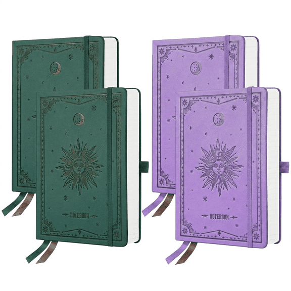 4-Pack Mystical PU Leather Blank Journals with Pens, 320-Page Hardcover Sketchbooks, 80GSM Unlined Zodiac Diaries for School & Art Gifts