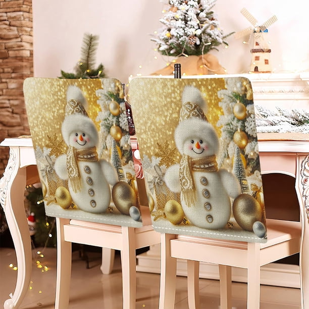 Fundas de lino para sillas, decoraciones navideñas, fundas para sillas navideñas en estilo 3D, ideales para el hogar y el comedor, decoraciones navideñas para respaldos de sillas, decoraciones de Hall