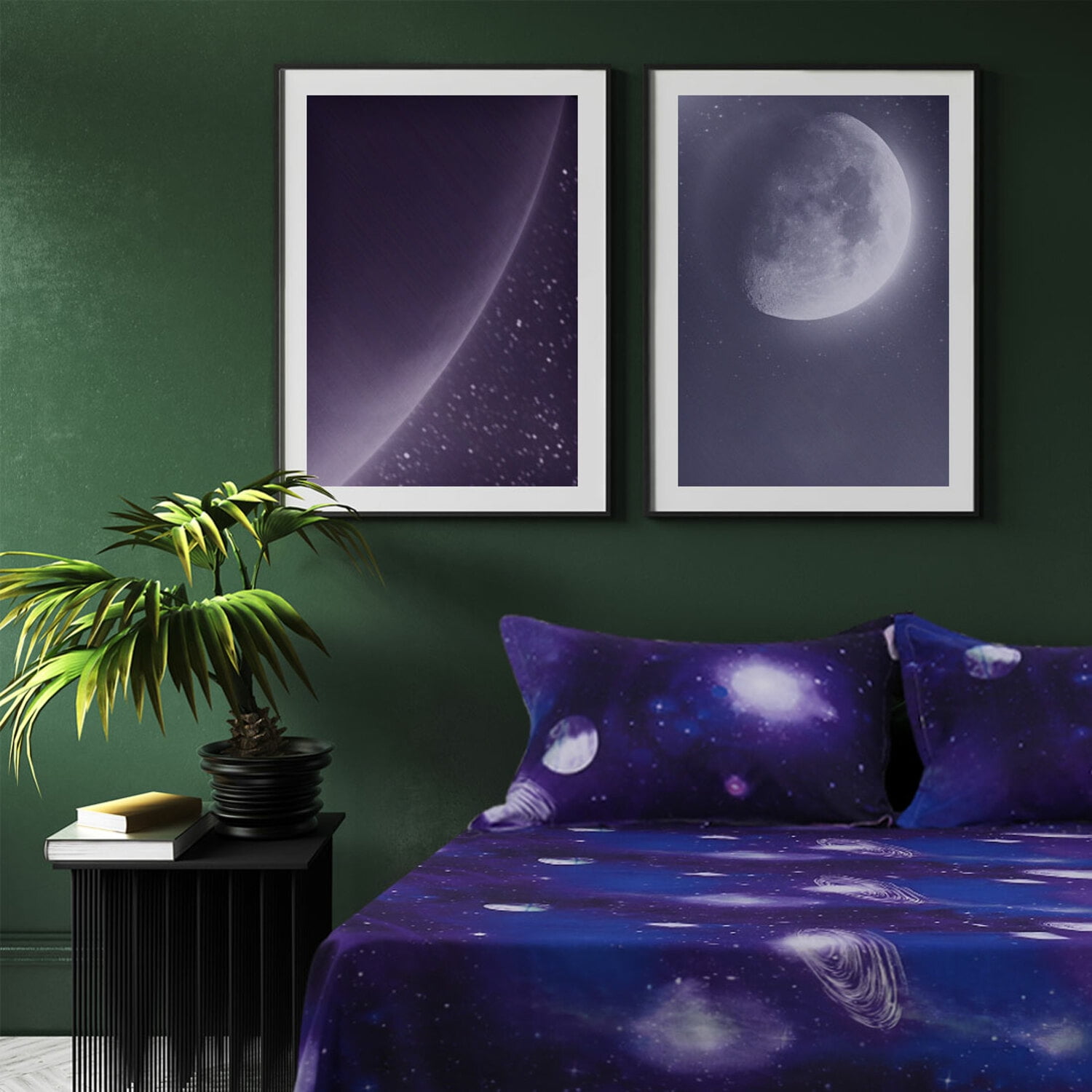 PiccoCasa Soft Polyester Galaxy Bed Sheets Bedding Set Queen Purple, 4