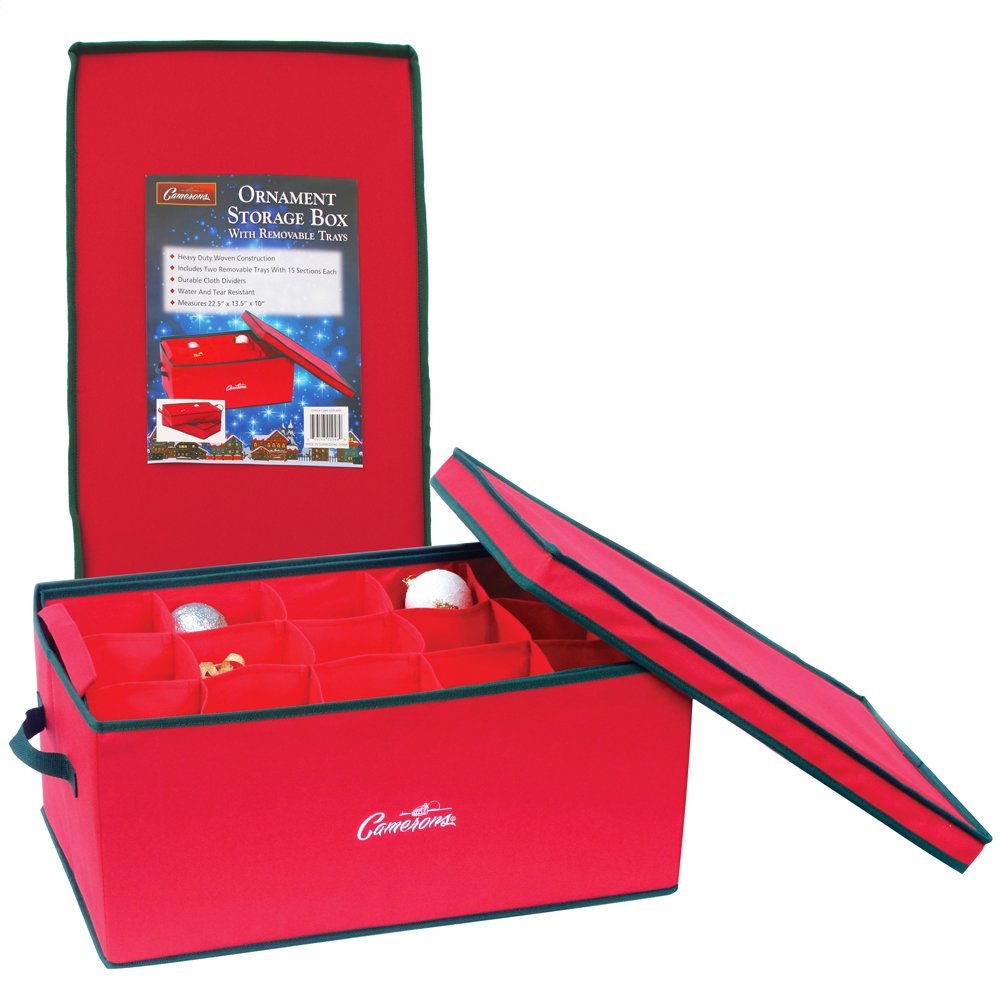 Christmas Ornament Storage Container with 2 Removable Trays and 30 XL