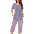 thumbnail image 1 of Aqestyerly Ensemble de Pyjama, Blouse Décontractée à Manches Courtes et Col Rond pour Femmes avec Pantalon Assorti pour un Ensemble de Pyjama Confortable/bleu Clair (TTTG), 1 of 5