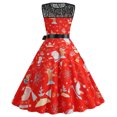 thumbnail image 4 of Fridja Robe Vintage Évasée en Dentelle pour Femmes Mode Robe de Bal Sans Manches Imprimée Noël Fête, 4 of 9