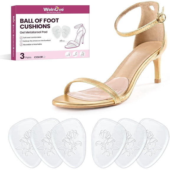 Welnove 3 Pairs Clear Gel Metatarsal Cushion Pads Non Slip Pain Relief for Women High Heels