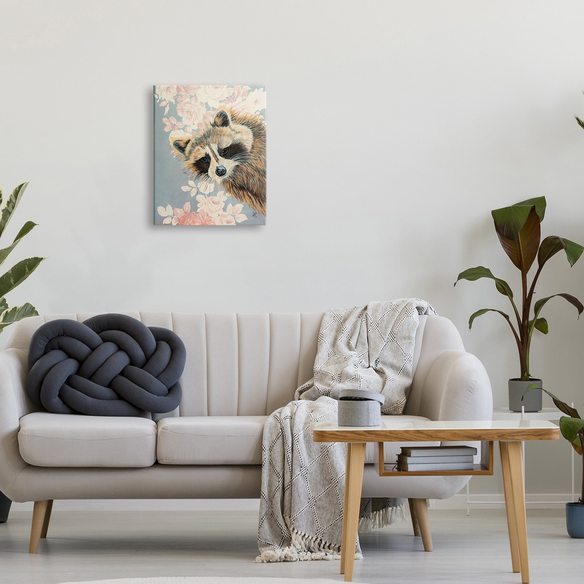 Stupell Industries Raccoon Hanging From Pink Flowers Animal Portrait,16 x 20, Design by Diane Fifer