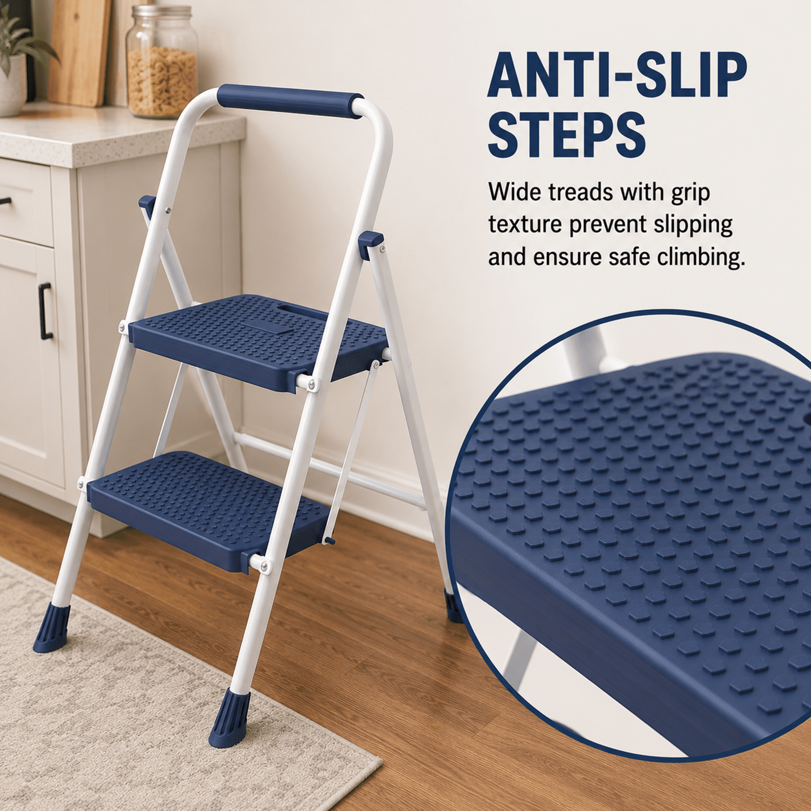 Alvantor 2/3-Layer Foldable Step Ladder with Anti-Slip Pedal & Handrail, Heavy Duty for Home Use, 330lbs Capacity