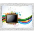 thumbnail image 1 of Vintage Rainbow Tapestry, Old Television with Colorful Wavy Lines Color Splashes Media Communication, Wall Hanging for Bedroom Living Room Dorm Decor, 80W X 60L Inches, Multicolor, by Ambesonne, 1 of 2