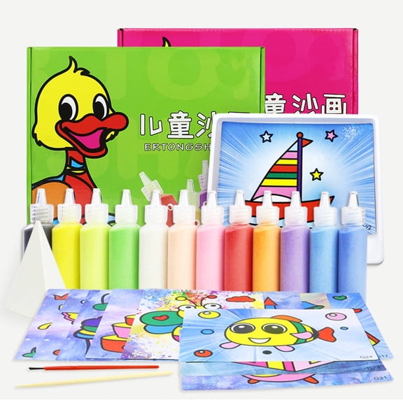 12 Color Sand Art Painting Kit For Kids With 12 Sheets Cards Brush And Funnel