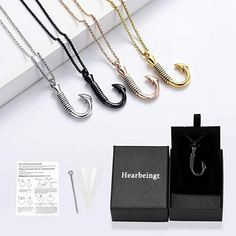 Cremation Jewelry Solid Stainless Steel Fish Hook Pendant Urn Necklace  Ashes Necklace Cremation Pendant Urn Jewelry Urn Necklace 8423 