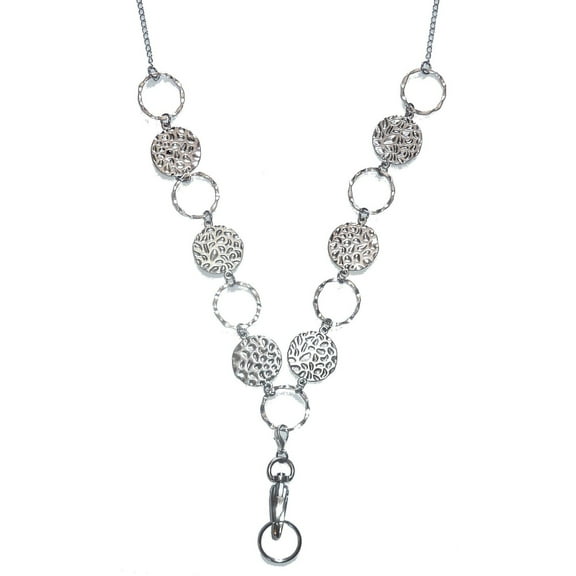 Hidden Hollow Beads Hammered Disc Shapes Women's Chain Fashion Lanyard Necklace, Jewelry ID Badge and Key Holder, 34 in.