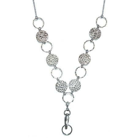 Baumgartens Beaded Id Chain - Hidden Hollow Beads Hammered Disc Shapes Women's Chain Fashion Lanyard Necklace, Jewelry ID Badge and Key Holder, 34 in.