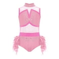 thumbnail image 2 of iixpin Girls Jazz Latin Tutu Leotard Rhinestones Cutout Back Feather Skirt for Ballet Dance Galas Pageants Pink 10, 2 of 6