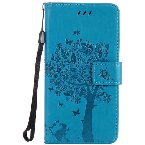 Samsung Galaxy J5 Case 2017 (Not for J5 Prime), Allytech [Embossed Cat & Tree] PU Leather Wallet Case Folio Flip Kickstand Cover with Card Slots for Samsung Galaxy J5 2017 Release, Blue