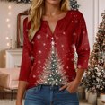 thumbnail image 2 of Rotm Christmas Tree Shirt Christmas Shirts for Women 3/4 Sleeves V Neck Tops Graphic Blouses Elbow Sleeve Tunic Tops Fall Winter Vacation Clothes Wine,XL, 2 of 7
