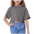 thumbnail image 2 of LADIGASU Girls' Short Sleeved Crop Top Children's able Round Neck Short Sports T-shirt Medium And Large Children's Loose T-shirt, 2 of 9