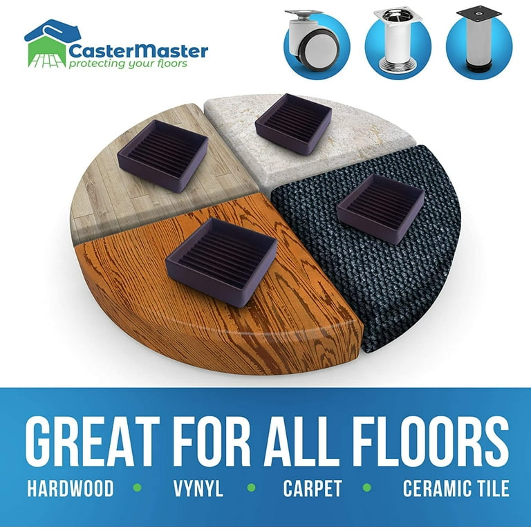  CasterMaster Non Slip Furniture Pads- 2x2 Square Rubber Anti  Skid Caster Cups, Leg Coasters- Couch, Chair, Feet, and Bed Stoppers-  Anti-Sliding Floor Protectors for Furniture (Set of 4) Brown : Tools