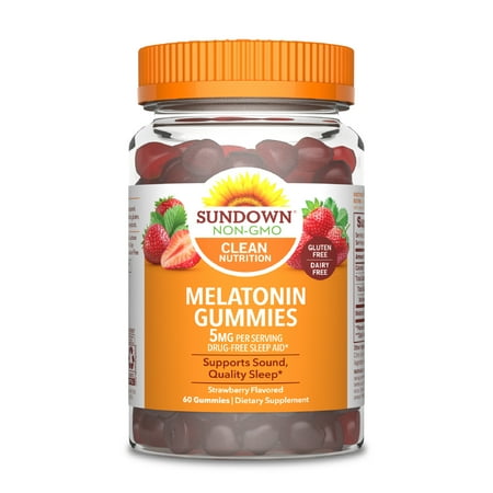 Sundown Melatonin, Dietary Supplement, Sleep Support, 5 mg, Strawberry Flavored Gummies, 60 Ct