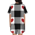 thumbnail image 3 of Naloa Heart Black Buffalo Plaid Gingham Women's Short-Sleeved Pajama Set, Loungewear, Summer pajamas, Breathable Cozy - X-Large, 3 of 9