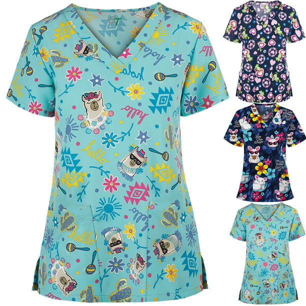 Aimik Animal Print scrubs for Women tops,Nurses Uniform Workwear Tunic ...