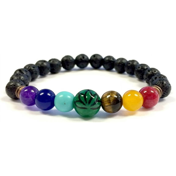 Chakra Bracelet for Women, 7 Chakras Lotus Natural Lava Gemstone Jewelry, Lotus Yoga Balance Energy, Gift for Her, 1 pc