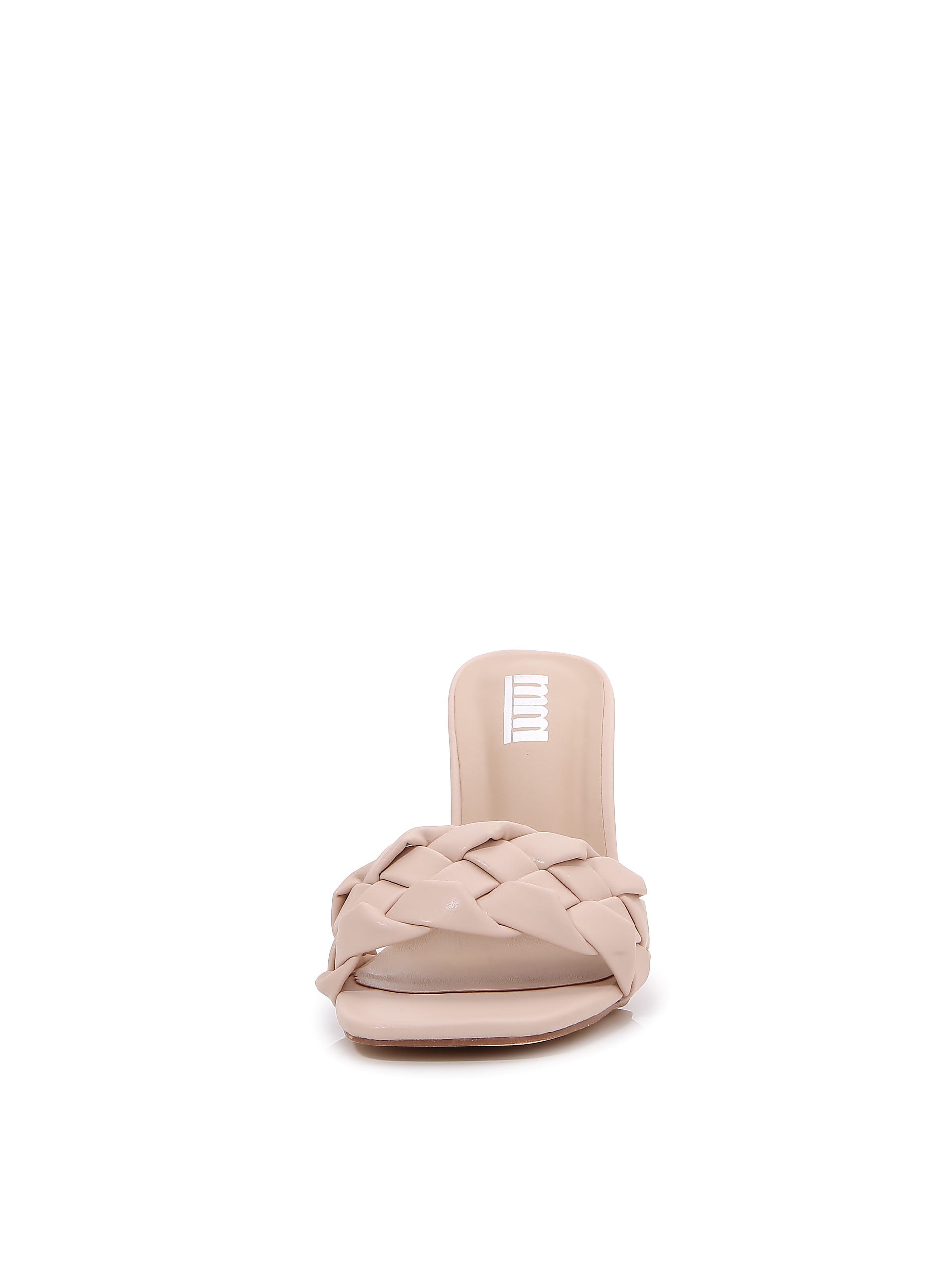Women Double Strap High Chunky Heeled Slip On Slide Sandals (Single Braided Beige, 7)