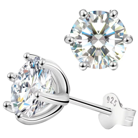 Saintda 2ct Moissanite Stud Earrings for Women 925 Sterling Silver 18K White Gold Plated Earrings Mother's Day Wedding Gifts for Her
