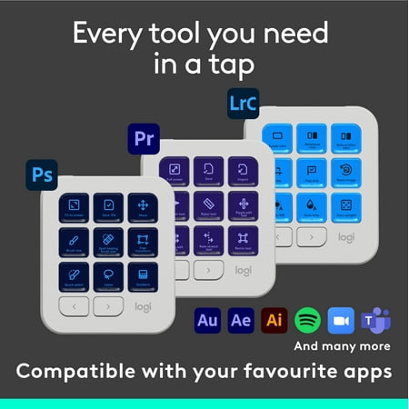 Logitech - MX Creative Console Programmable Keypad with 9 Customizable Keys & Control Dial for Graphic Design, Video Editing, more - Pale Gray