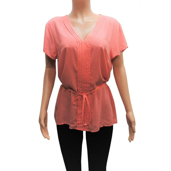 Tommy Hilfiger Coral Pintucked Waist Tie Blouse Top Women's XL