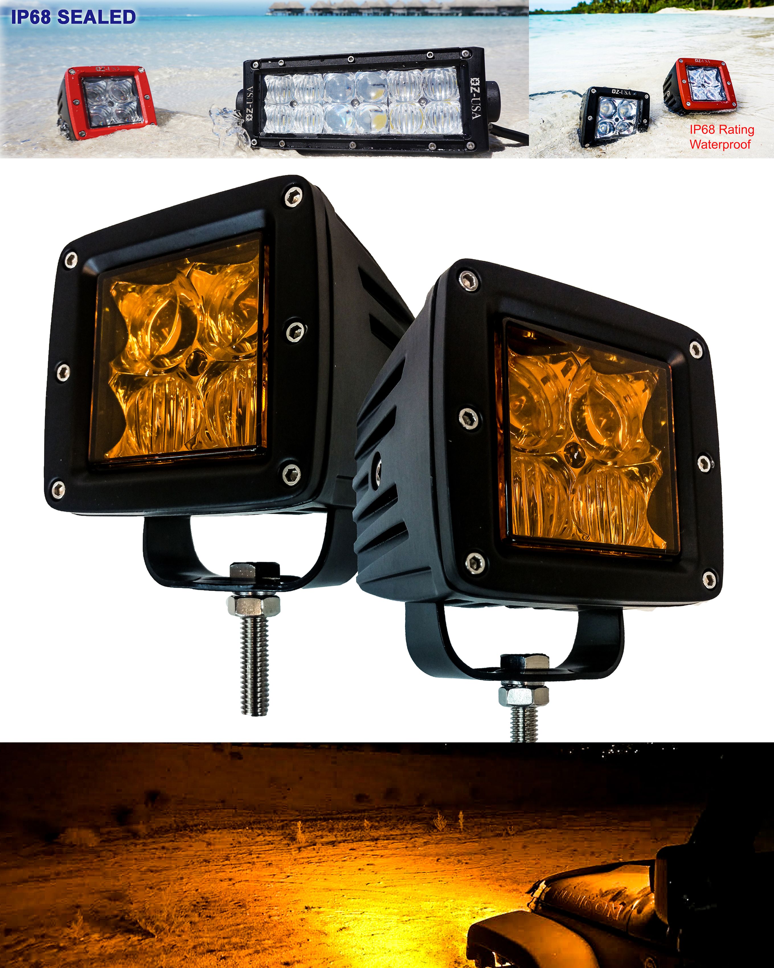 4D POD 3" LED Lights Amber Lens Combo Beam Flood+Spot 4D POD 3" LED Lights Amber Lens Combo Beam Flood+Spot