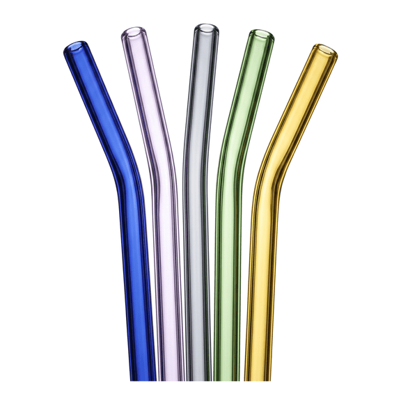 Glass Straws Set, 5 Pack Reusable Glass Drinking Straws, Eco Friendly Colorful Straws for Smoothies Coffee Juice Drinks, Durable Glass Straw Set for Home Office Travel