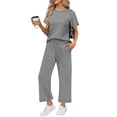 thumbnail image 5 of vigerkar 2 Piece Sets for Women Casual Travel Vacation Outfits Short Sleeve Wide Leg Crop Pants Lounge Sets (Dark Gray, M), 5 of 9