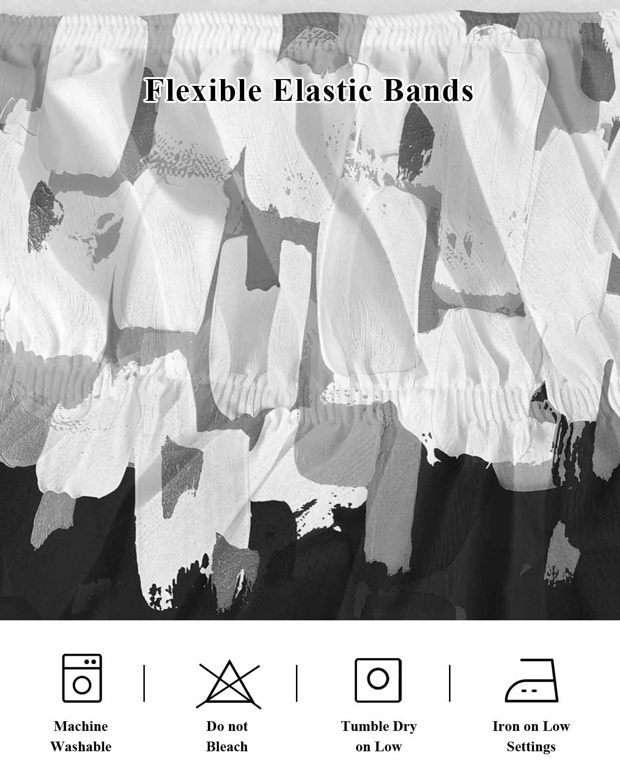 Graffiti Black White Texture Bed Skirt Dappled Paint Art Decoration Bed Skirts King Size 18 Inch Drop, Wrap Around Dust Ruffle&nbsp;Bedskirt with Adjustable Elastic Belt for Queen Size Beds