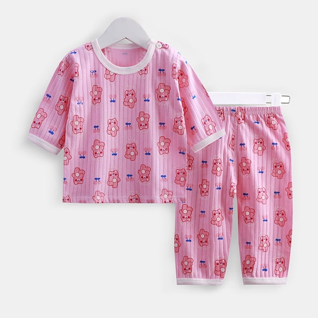 Ensemble de Pyjama pour Enfants, Col Ras du Cou à Motif, Doux et Confortable, Tenue d'Été pour Filles, Ensemble de Pyjama pour Filles 5-6 Ans