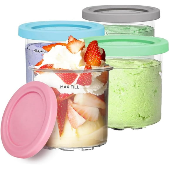 Containers Replacement Ice Cream Containers 7-in-1 Pints and Lids -4 Pack 16 oz- Compatible with NC301, NC300 NC299AMZ Series-Leak Proof Lids Dishwasher Saf