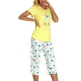 thumbnail image 2 of SWSMCLT Women's Cotton Pajama Set Cute 2 Piece Short Sleeve Shirt Capri Pant Pj Sleepwear Cartoon Lounge Set Comfy Summer Loungewear V Neck Patterned1 X-Large, 2 of 4