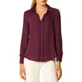 thumbnail image 6 of MODA NOVA Juniors Elegant V Neck Point Collar Long Sleeve Smooth Satin Blouse, 6 of 7