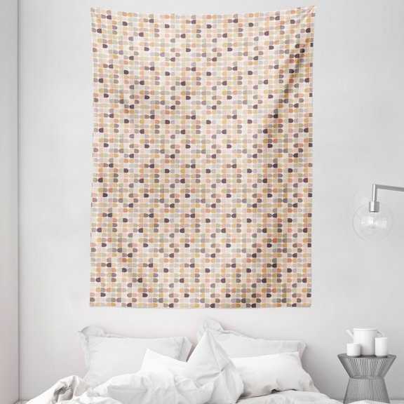 Muted Colors Tapestry, Dotted Rounded Vertically Arranged, Wall Hanging for Bedroom Living Room Dorm Decor, 60W X 80L Inches, Dark Warm Taupe Pale Camel Dark Peach and Dusk, by Ambesonne