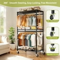 thumbnail image 4 of Noble House Rolling Clothes Rack with Wheels, 3-Tier Adjustable Wire Shelving, Minimal Portable Closet Organizer, Black, 4 of 9