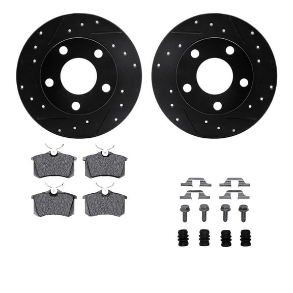 Dynamic Friction Company Rear Brake Rotors-Drilled and Slotted-Black with 5000 Advanced Brake Pads includes Hardware 8512-73026