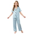 thumbnail image 3 of mgoYE Silk Satin Pajamas Set 4-5 Years Girls 2 Piece Pj Sets Short Sleeve Sleepwear Soft Button Loungewear for Kids Green, 3 of 4
