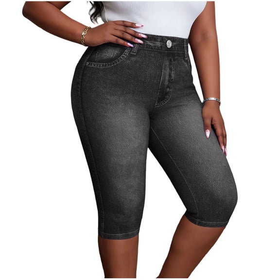 GUACER Womens Bermuda Denim Capris Casual High Waisted with Fake Pockets Stretchy Loose Cropped Jeans