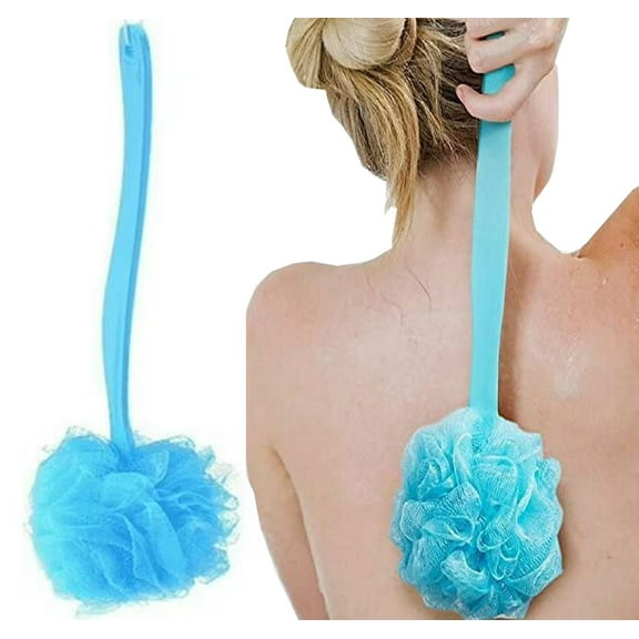 Casewin Shower Body Brush Long Handle, Bath Back Scrubber with Comfy Bristles and Loofah for Skin Exfoliating, Wet Brushing for Women and Men(Blue)