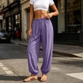 thumbnail image 5 of Women's Summer Harem Pants Casual Elastic Waist Flowy Loose Fit Yoga Pants Drawstring Lightweight Loungewear Jogger Pants Purple M, 5 of 7